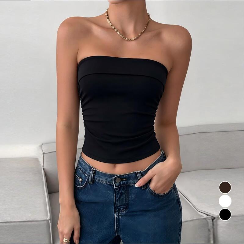 European and American style ruched strapless top, slim-fit, waist-cinching, strapless inner tank top, cross-border women's clothing European and American style ruched strapless top, slim-fit, waist-cinching, strapless inner tank top, cross-border women's clothing