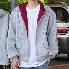 美式明线解构设计感拼接拉链卫衣男女春秋季宽松显瘦情侣潮牌外套