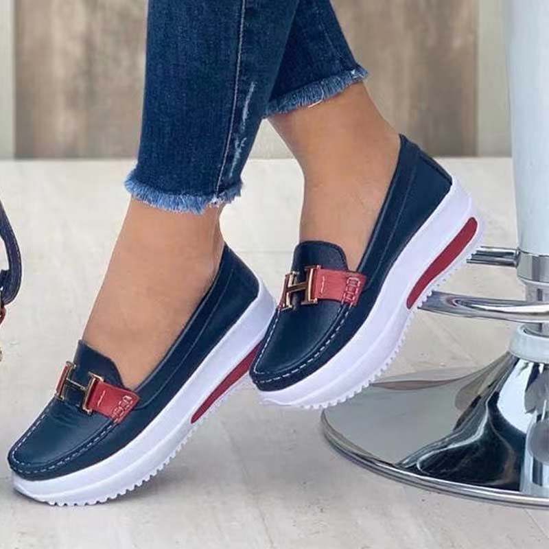 New Leisure Single Shoes Women's Autumn Solid Round Head Low Top Belt Buckle European And American Soft Sole Work Shoes Doudou Shoes