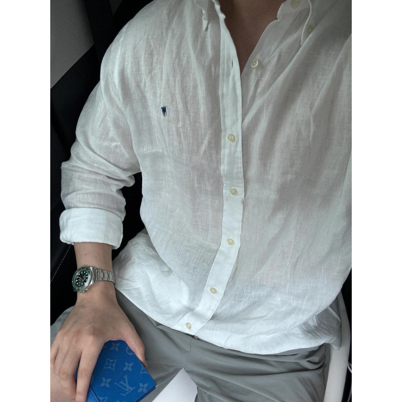 Rl Raff Embroidered Pony Logo Linen Shirt Men's Spring and Autumn Top Long Sleeve Sun Protection Polo Shirt Couple Shirt Rl Raff Embroidered Pony Logo Linen Shirt Men's Spring and Autumn Top Long Sleeve Sun Protection Polo Shirt Couple Shirt