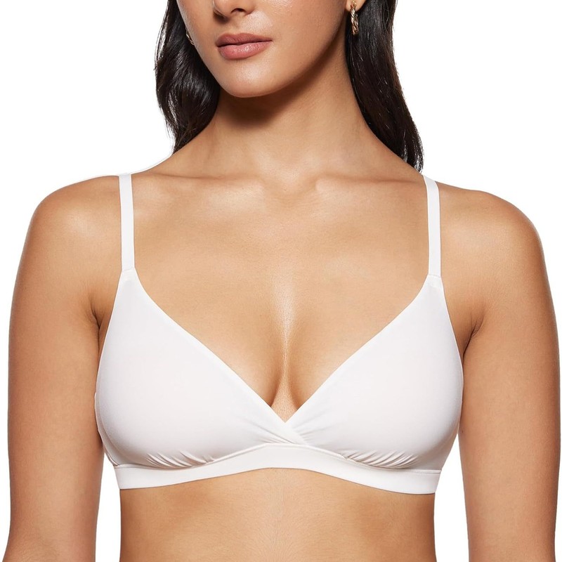 Inlyric Women's Inbarely Triangle Bra Plaid Unlined V Neck Wireless Smoothing Bra Top