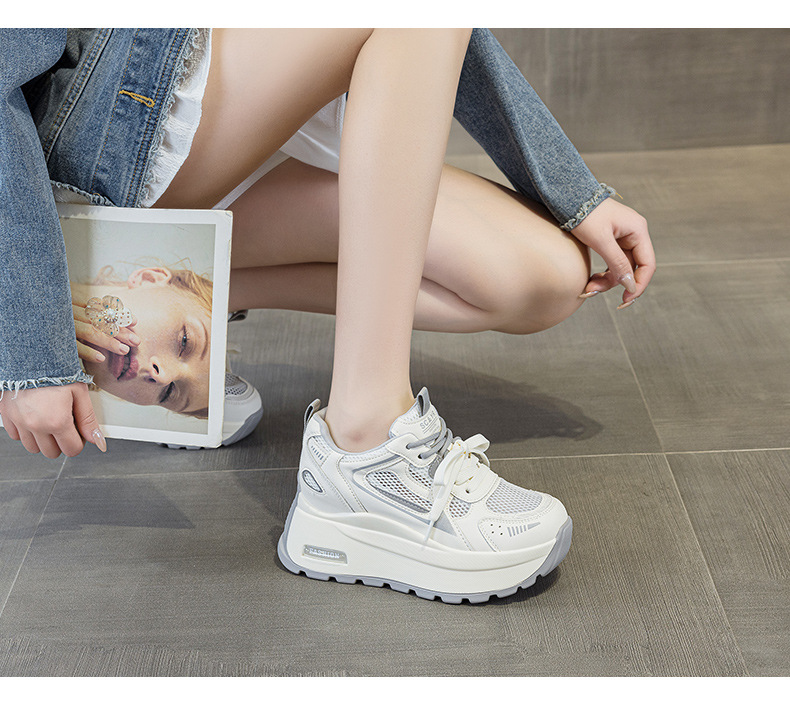 Giày sneaker nữ đế dày phong cách cổ điển, tăng chiều cao, phối màu xám vàng — Xám 5032-1, Vàng 5032-1 chi tiết 11