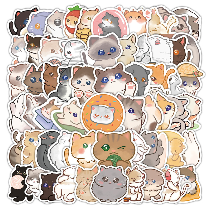 60 B cross-border ink small milk cat graffiti stickers DIY cartoon cat cute waterproof mobile phone cup stickers