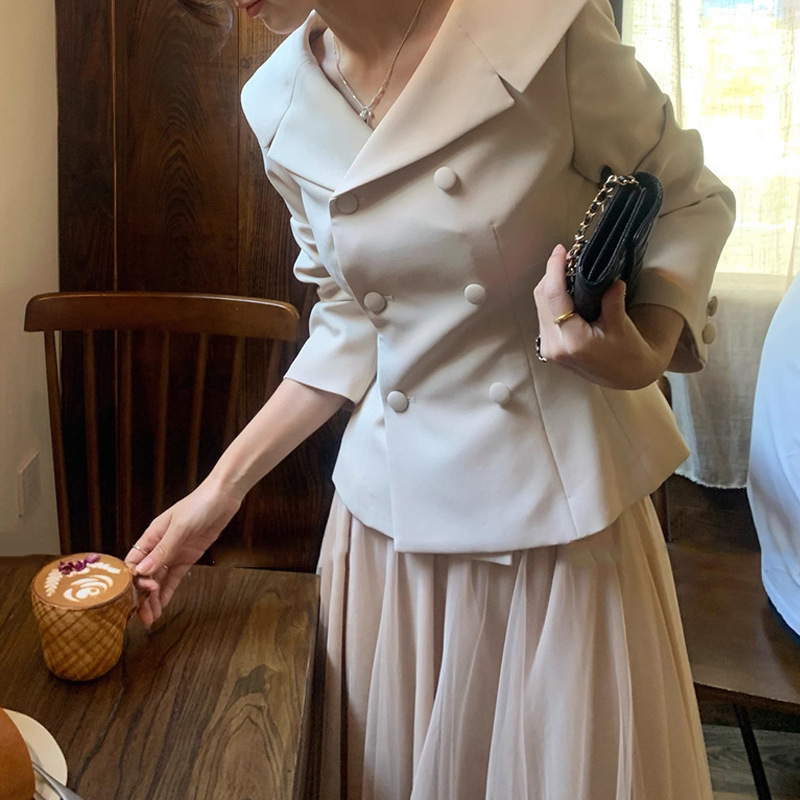 ZHOYUE ▏秋季气质高干女主~韩版气质收腰显瘦双排扣西装外套翻领|undefined
