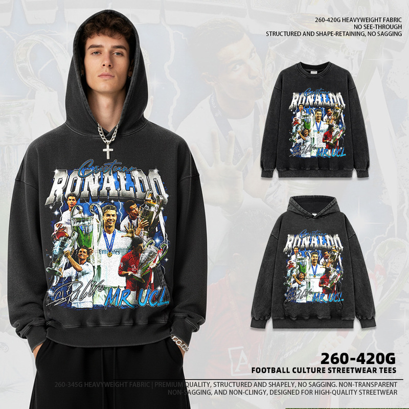 Cross-border Ronaldo Ronaldo Ronaldo Printed Short-sleeved T-shirt Vintage Heavy Crewneck Hooded Sweater