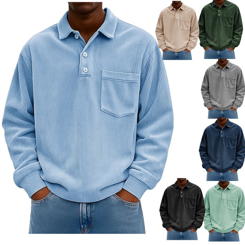 Cross-Border Long-Sleeved Collared Shirt for Men, Corduroy Long-Sleeved Cross-Border Shirt, Autumn and Winter Retro Casual Khaki Trendy