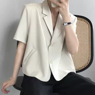 2026夏季薄款韩版新款垂感短款休闲时尚短袖西装外套小西服女上衣