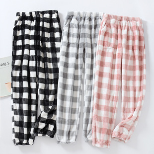 Autumn and Winter Men and Women Couples Plaid New Flannel Pajamas Fleece-Lined and Thickeneding to Heattech and Can Be Worn Outside Home Pants Wholesale