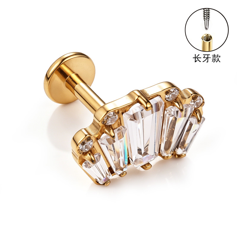 F136 Titanium Alloy Ear Studs Carved Long Tooth Ear Bone Studs Zirconia Lip Studs G23 Titanium Body Piercing Jewelry detail image 28