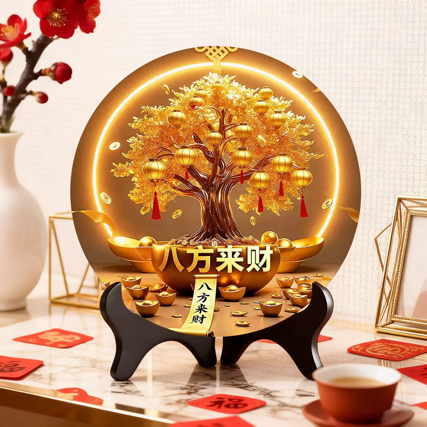 八方来财桌面摆台装饰画家用客厅电视柜办公室装饰品乔迁玄关摆件