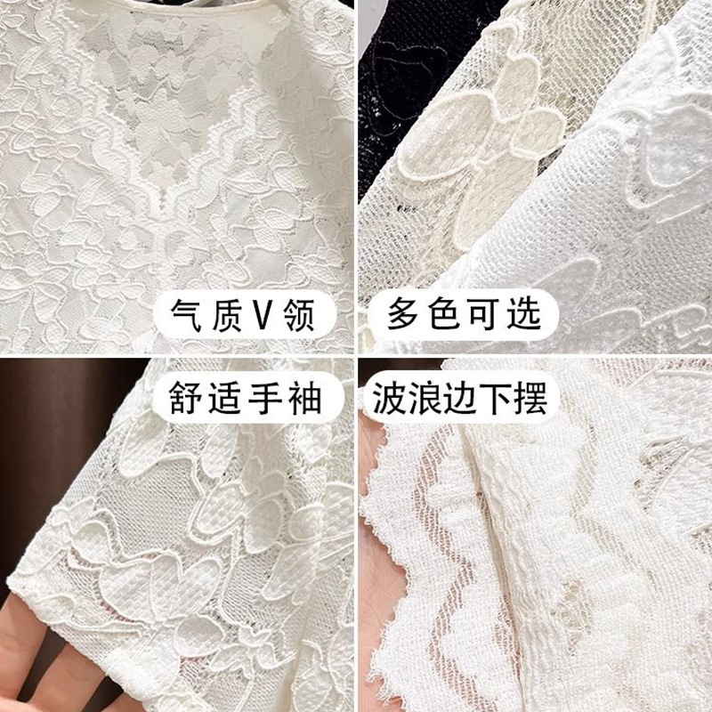 アイスシルクメッシュレース半袖Tシャツレディース夏新作ピュアデザイア甘辛Vネックスリムフィットインナーショートトップ|undefined