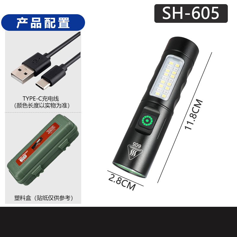 Transfronterizo nueva luz brillante zoom linterna multifuncional tipo-C carga fluorescente eléctrica blanqueador linterna láser LED