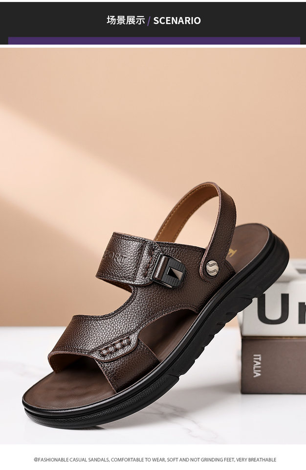 Dép sandal nam da bò thật hở ngón, đế mềm chống trượt, thoáng khí đi biển và sinh hoạt hằng ngày — 51218 Màu nâu, 51218 Màu đen chi tiết 10