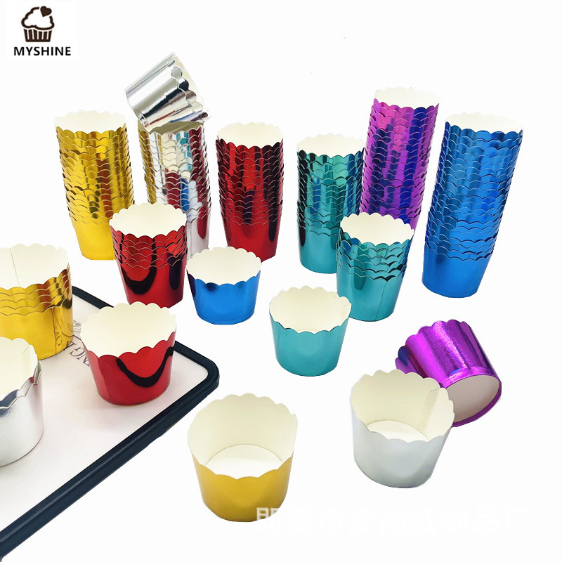 Festival del partido oro y plata medio de alta temperatura resistente a la máquina recta taza para hornear pastel taza de papel molde de pastel Ma fento 50
