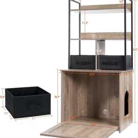 猫砂箱外壳隐藏猫砂箱外壳家具带架子,可翻转入口,可水洗抽屉