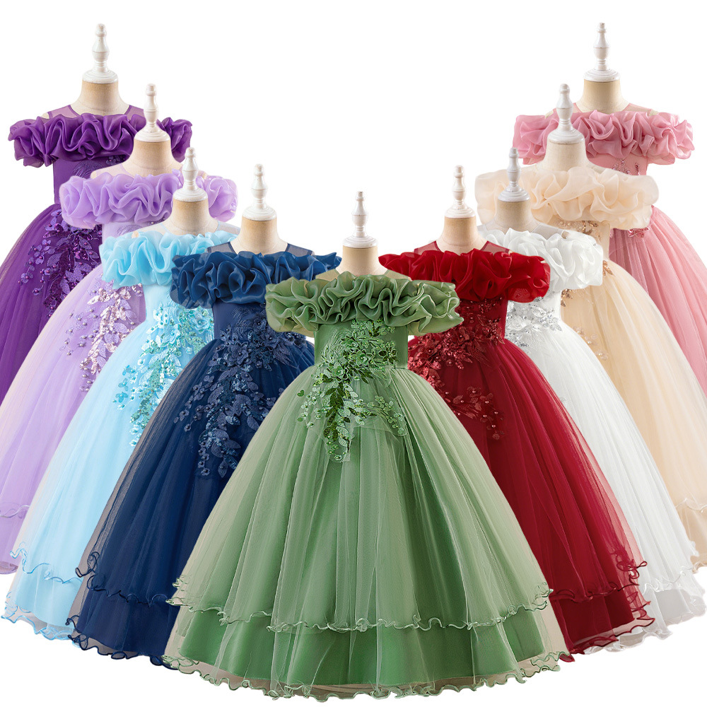 2026 nuevo vestido de niña largo vestido de malla decalcos bordados vestido de piano vestido de niña vestido de niños