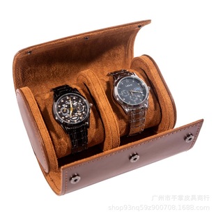 Two Pack Vintage Men's Watch Storage Box Imitation Leather Flip Snap Dust Bag Travel Portable Protective Watch Box