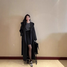 秋冬季新款韩系简约口袋宽松加长款连帽双面羊绒大衣女浴袍款