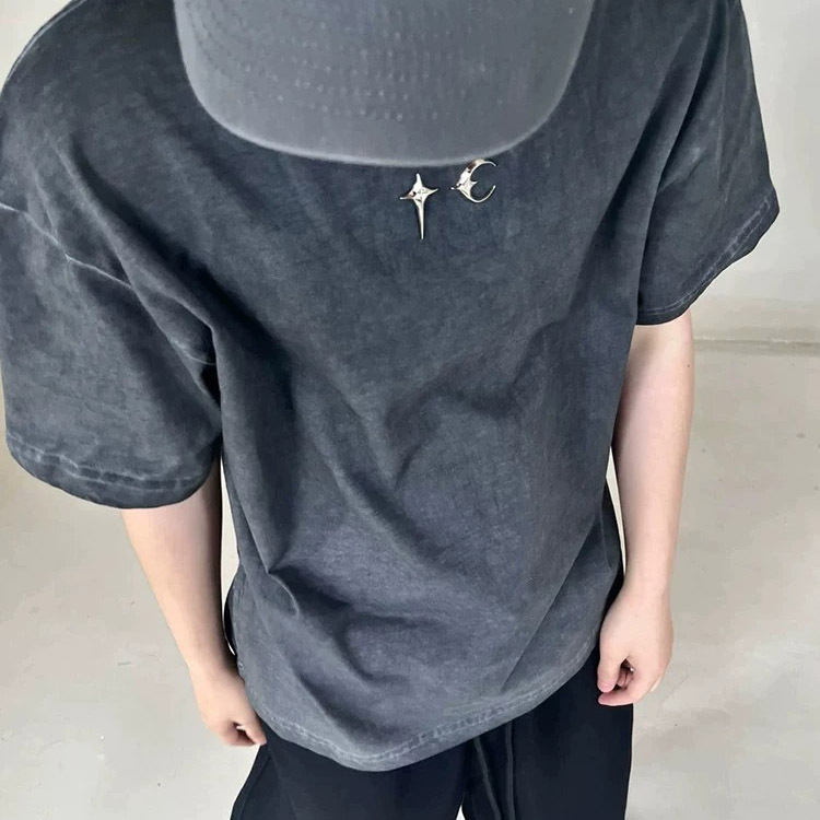 THUG CLUB American Style Fashion Brand Star Moon Silver High Street cleanfit Summer Loose Cotton Couple Short Sleeve T-Shirt