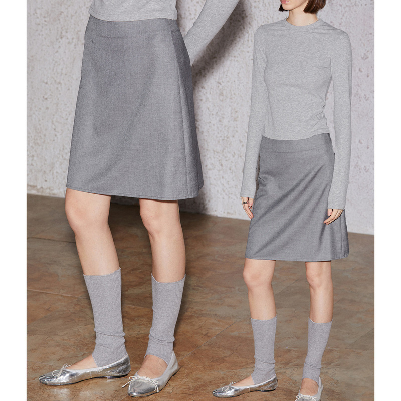 Pre-Sale Wool Blend/90S Minimalist Style Micro A-Line Gray Paris Gray Suit Skirt for Women