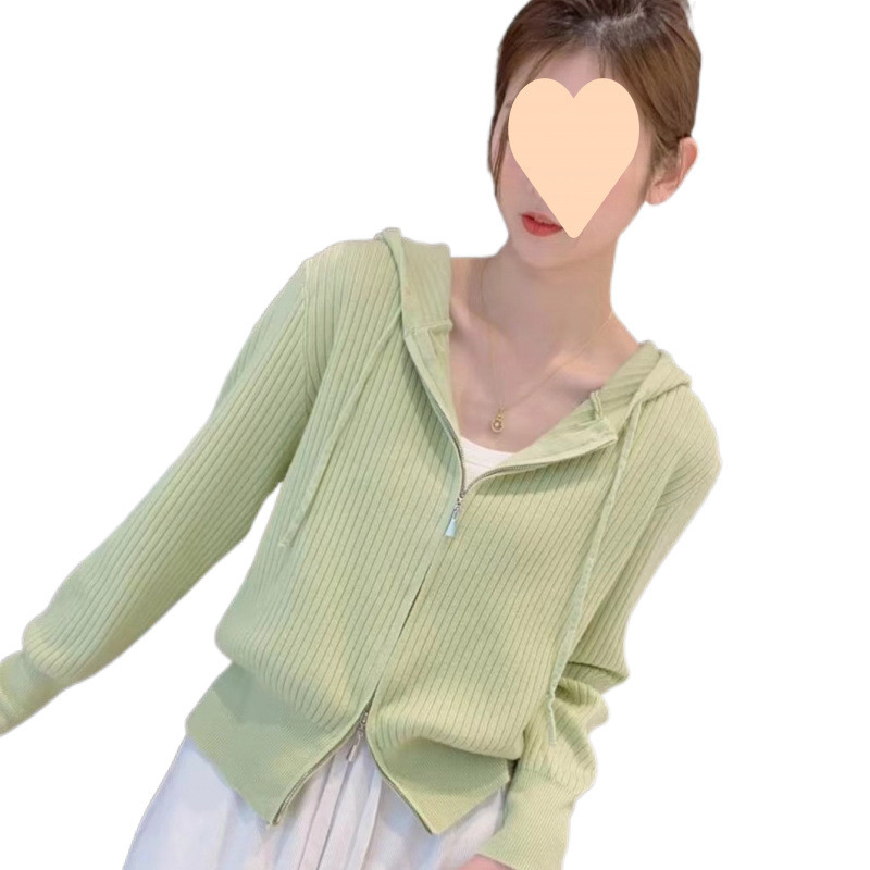 2025新款设计感双拉链宽松显瘦连帽毛衣针织开衫外套女+阔腿裤|undefined