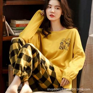 2021 New Arrival Pajamas Women's Spring and Autumn Long Sleeve Autumn Internet Celebrity Outfit Autumn and Winter Home Suit Two-Piece Suit