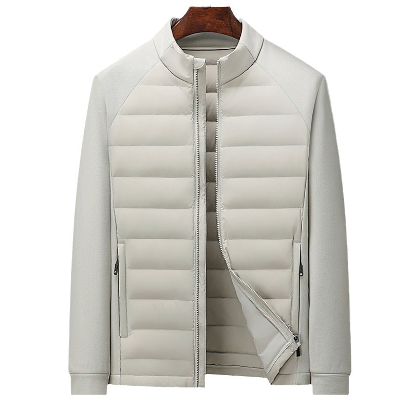 越境卸売可 2025年ニット拼接ホワイトダックダウンメンズスタンドカラー軽量ダウンジャケット秋冬コート