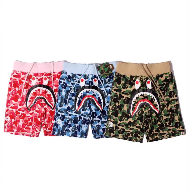 New Trendy Cross-Border Fashion Brand Bape Shark Head Shorts with Letter Print for Men and Women, Casual Sports Camouflage Shorts