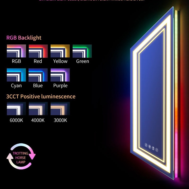 Comercio exterior transfronterizo baño espejo LED de color espejo luminoso RGB inteligente espejo de atmósfera de baño