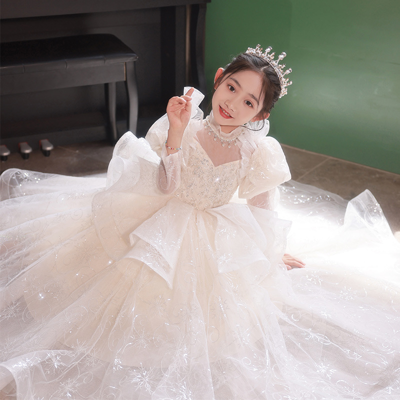 Prinzessinnenkleid für Mädchen, langärmelig, aus Baumwolle und Polyester, ideal für Blumenmädchen, Hochzeiten, Modenschauen, Klavierauftritte, geeignet für Kinder von 0-24 Monaten_voghion.com