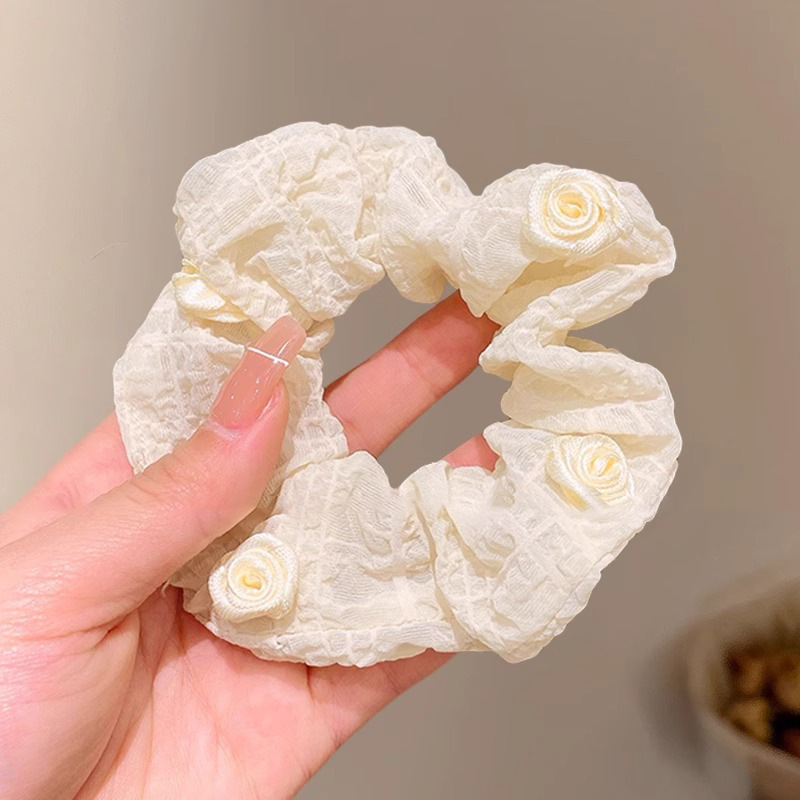 Corbata de pelo de intestino de lunares de crema grande coreana, gomas de goma de cola de caballo suaves para mujer, accesorios para el cabello de bola, accesorios para el cabello, cuerda para la cabeza