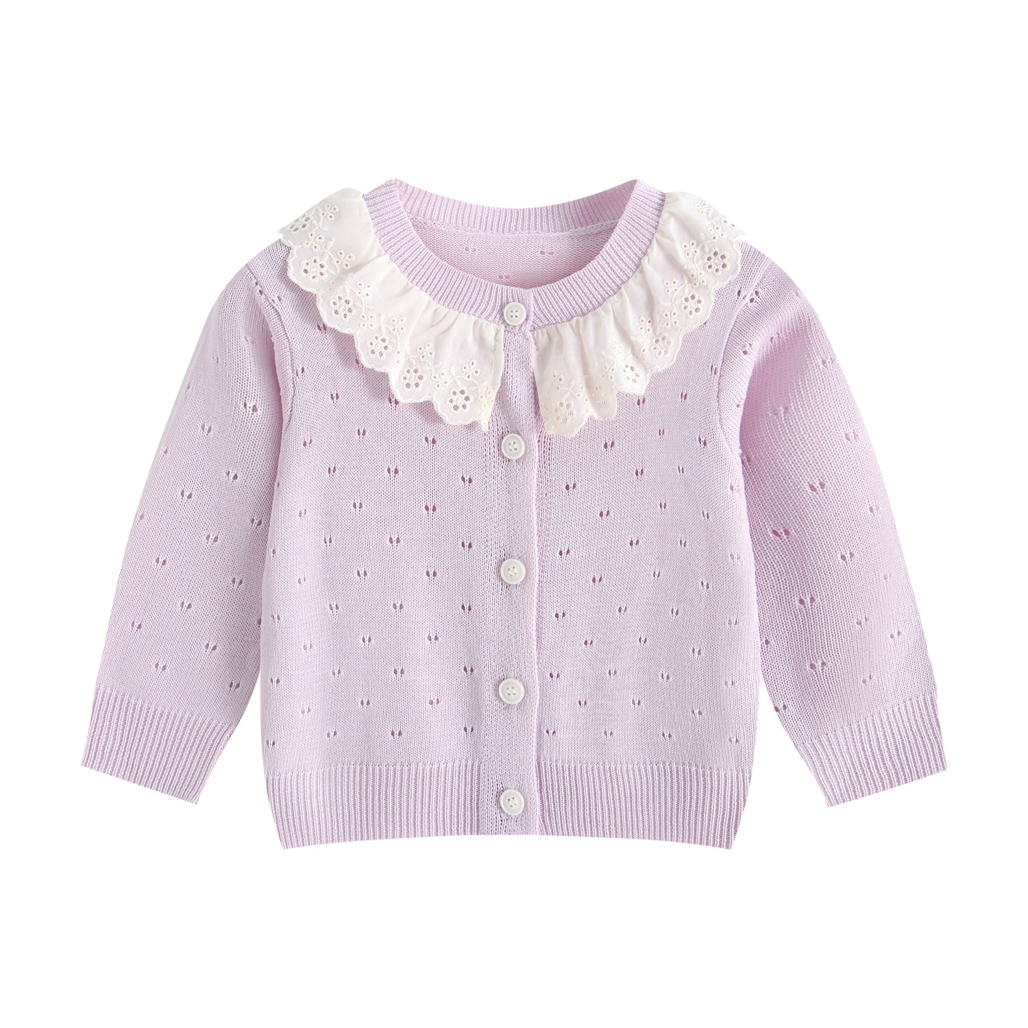 Girls' summer air-conditioned cardigan with lace trim, in stock, round neck, long sleeves, soft and skin-friendly children's sweater.