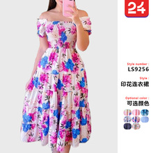 2025跨境春夏新款亚马逊跨境欧美连衣裙文艺法式清新印花时尚女装