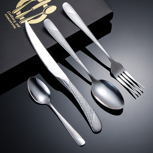 Cross-border stainless steel tableware set, star diamond steak knife, dessert fork and spoon, gold-plated handle gift box, four main parts for Western food