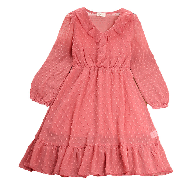 Girls Dress New 2022 Spring And Autumn Foreign Style V-neck Korean Version Long-sleeved Princess Skirt Foreign Trade Children's Clothing Wholesale