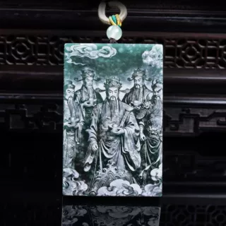 天然a货翡翠吊坠五路财神双面影雕高冰种老玉石真货挂件四会批发