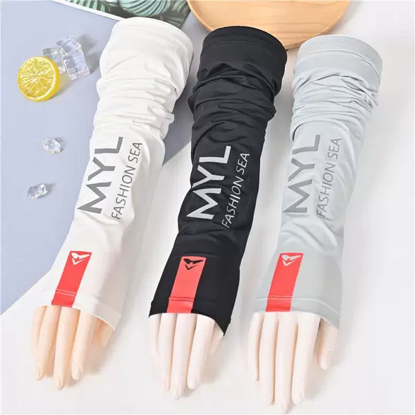 Summer Men's Long Loose Ice Silk Sleeves Gloves Riding Thin Sunscreen Ice Sleeves Straight Takeaway Arm Protective Sleeves