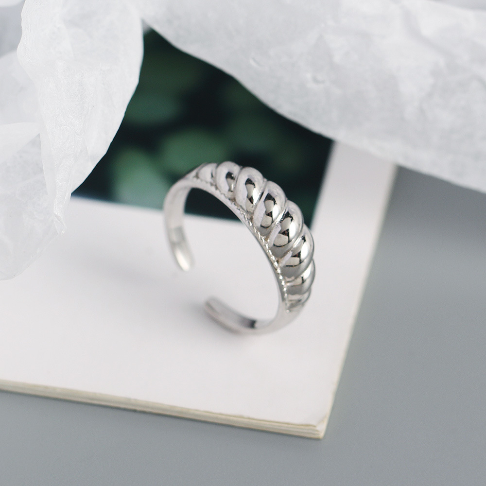 Birthday Occasion 925 Sterling Silver Material Geometric Pattern Fashion Twill Croissant Ring S925 Silver Retro Open Ring