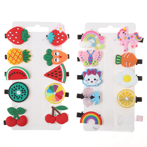 Hair Accessories Set for Girls: Cute Animal Theme, Damage-Free, featuring Fruits and Cake Designs