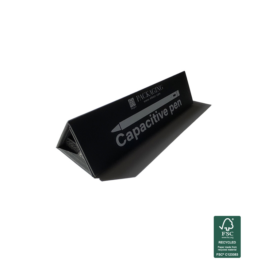 环保再生触感纸钢笔包装盒 创意三角形磁吸礼盒 可定制LOGO文具盒