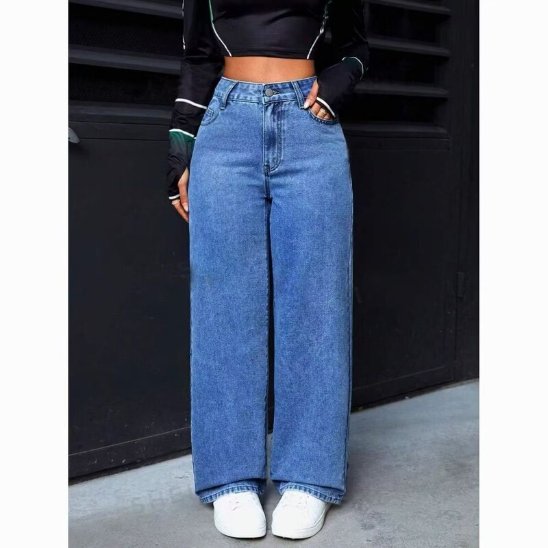 Popular Cross-Border Foreign Trade Amazon European and American High-Waisted Women's Jeans, Washed Loose Wide-Leg Plus-Size Straight Pants Popular Cross-Border Foreign Trade Amazon European and American High-Waisted Women's Jeans, Washed Loose Wide-Leg Plus-Size Straight Pants