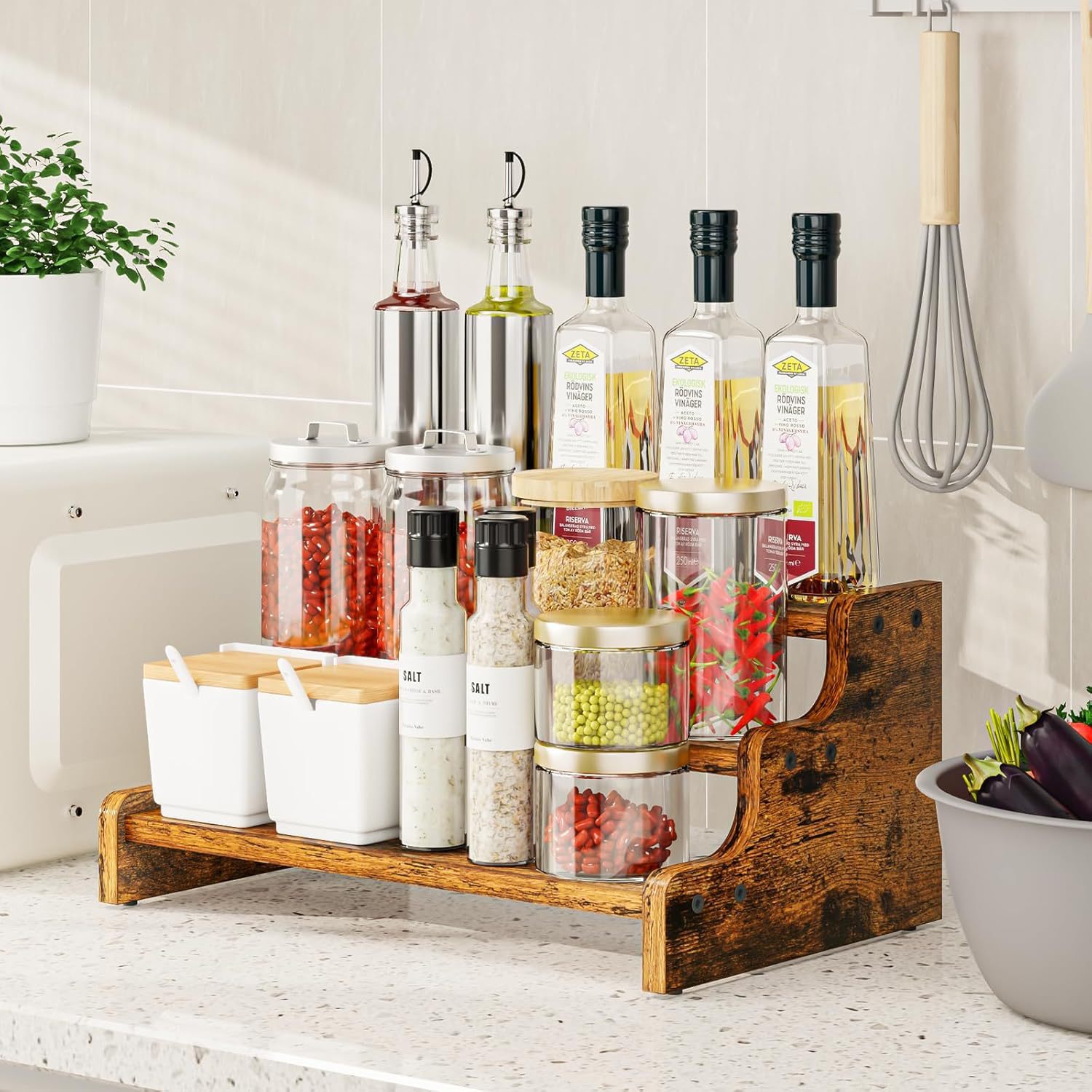 Cross-border solid wood kitchen countertop multi-layer spice storage…