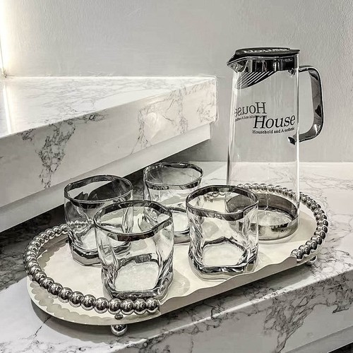 ins light luxury high-end glass water cup home living room entertaining drinking water cup heat-resistant cup water set