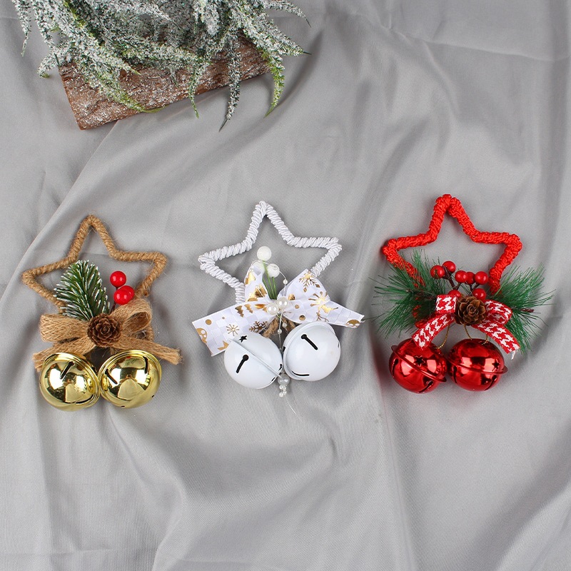 Cross-border Christmas pentagram bell accessories, DIY Christmas tree decorations, bow bells, window display props