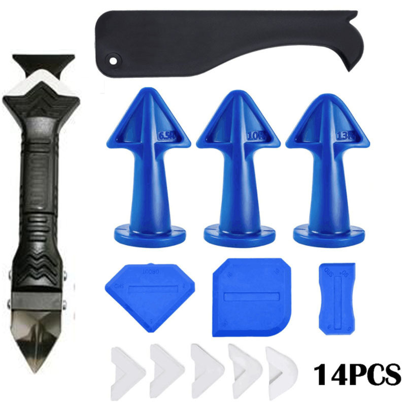 塑料尖嘴铲胶器3合1金属刮刀刮板喷嘴填缝厨房水14件套