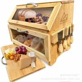竹制面包箱厨房刀叉餐具收纳盒面包切片菜板食品点心储物箱零食盒