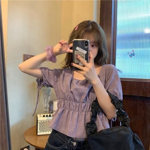 Women's Short-sleeve Collared Puff Sleeve Short Top, Design-focused, Unconventional Korean Version Babydoll Shirt for Summer