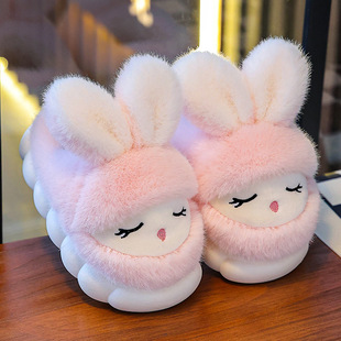 Winter Children's Cotton Slippers Cute Rabbit Warm fleece-lined Girl Parent-Child Home Non-Slip Platform Baby Cotton Shoes