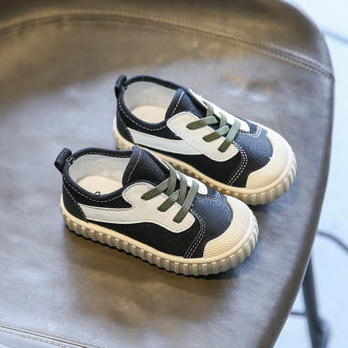 2024 Children's Shoes Boys Color Block Canvas Shoes Girls Baby Shoes White Shoes Wholesale Fashion Student Shoes Baotou Anti-Kick