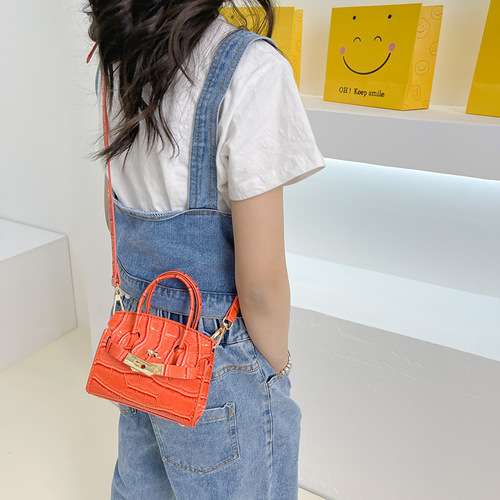 European and American Retro Children's Handbag  Western Fashion Girls Crossbody Bag Stone Pattern Platinum Kelly Bag Women's Bag